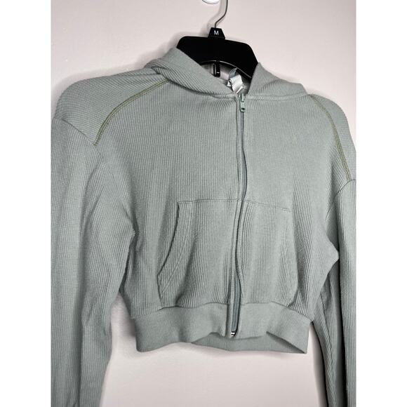SKIMS Waffle Hoodie Cropped Style Full Zip Sage Green In Size XXS - Picture 4 of 6